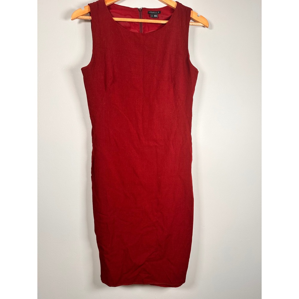 Theory Sheath Dress Womens 8 Red Virgin Wool Blend Sleeveless minimalist office